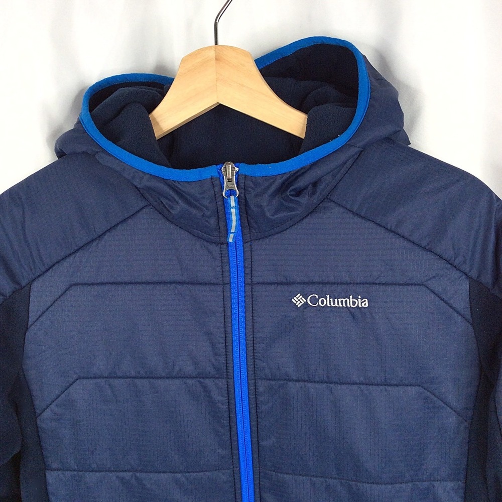 Columbia Boy's Fast Trek Hybrid Fleece Hooded Puffer Jacket XL 18/20 Navy Blue - Picture 3 of 11